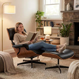 Modern Reading Chair and Ottoman — PU Leather