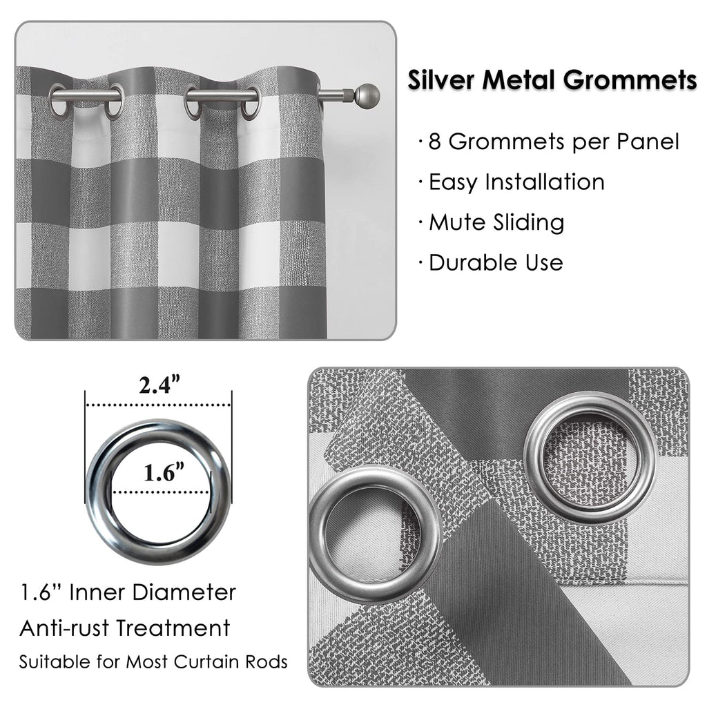 Buffalo Check Plaid Blackout Curtains 63 Inch Length Thermal Insulated Room Darkening Grommet Drapes, Grey, 50 x 63