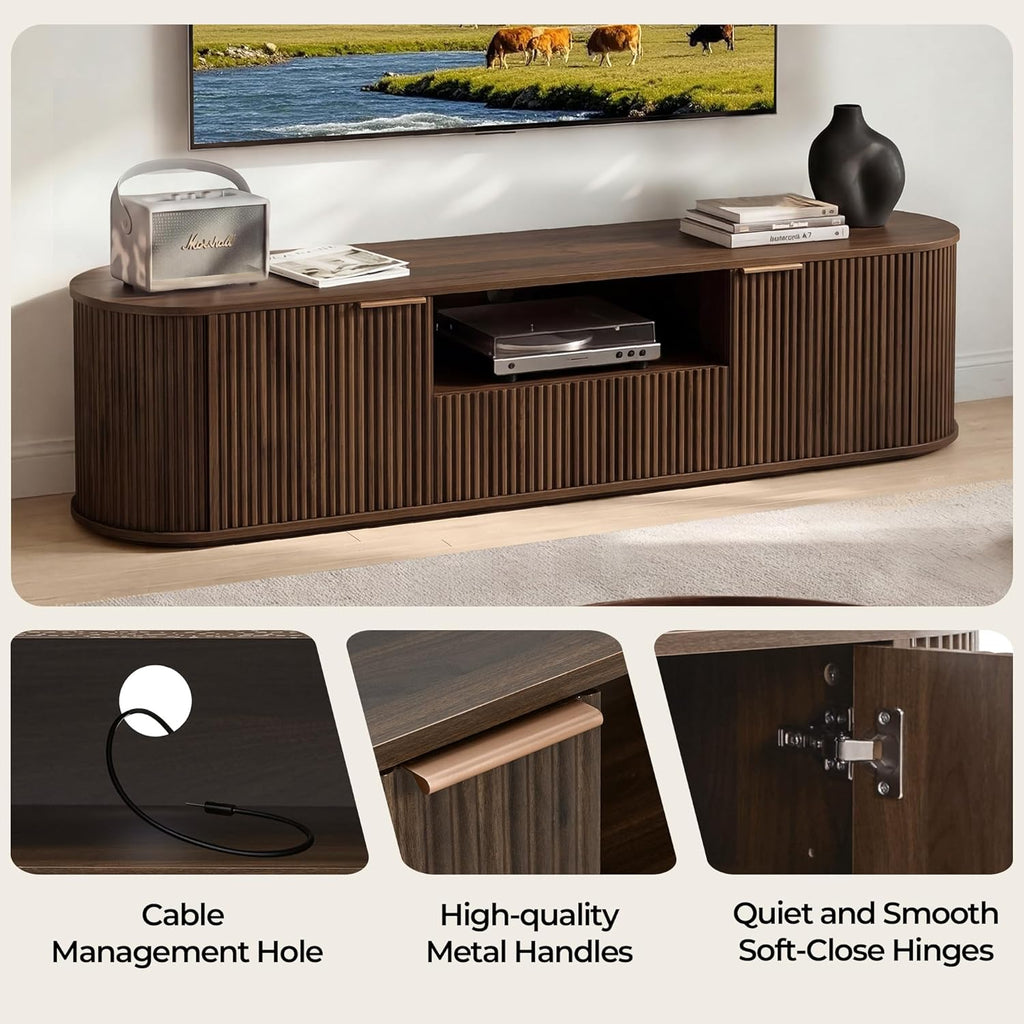 70" Fluted TV Stands for Living Room for TVs Up to 80", Mid Century Modern Entertainment Center with Drawers, TV