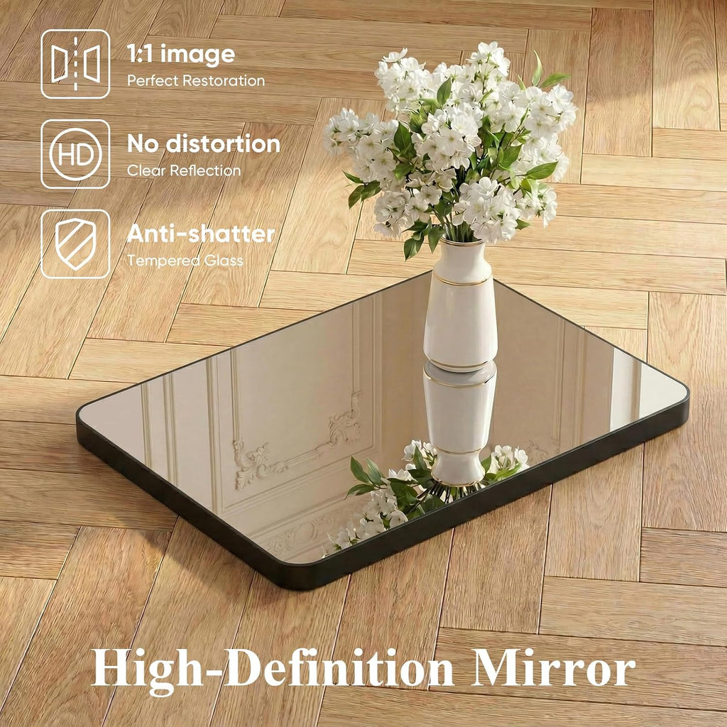 Bathroom Mirror for Over Sink, 20x28 Inch Wall Mount Mirror with a Rounded Rectangle and Matte Metal Frame