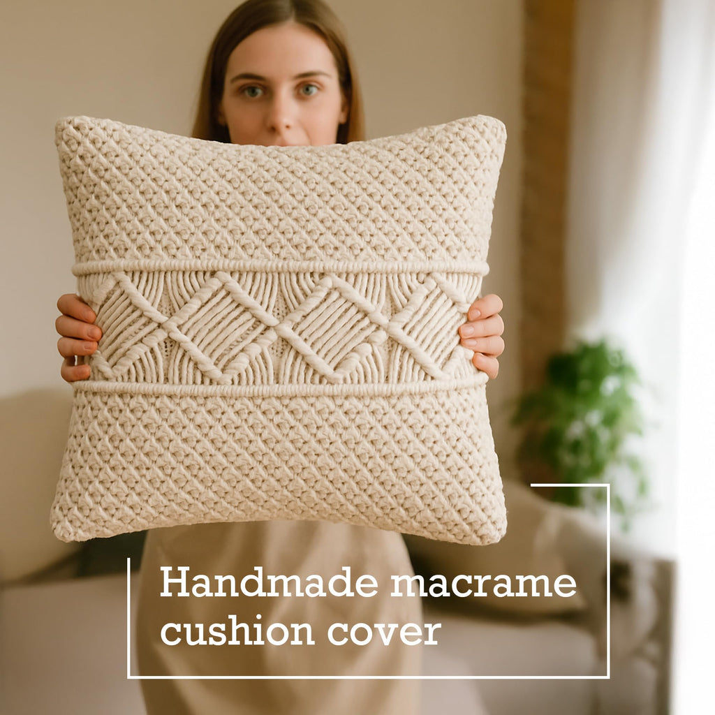 Cotton Throw Pillow Cover Macrame Cushion Case (Pillow Inserts Not Included) Decorative Cover for Bed Sofa Couch