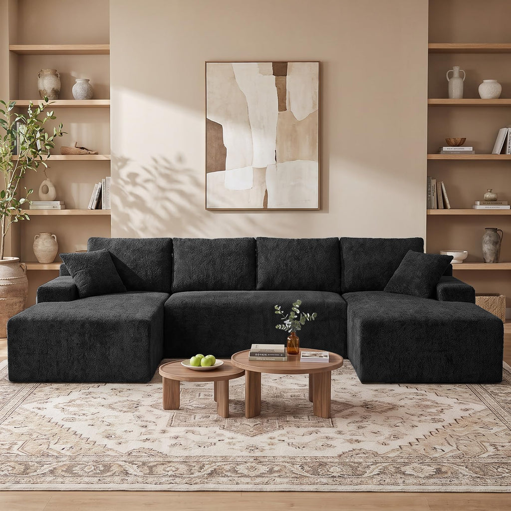 Boneless Couches - 134" Modular Sectional Sofa U Shaped with Side Pockets Oversized Deep Seat Velvet No Assembly