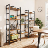 Triple Bookshelf, Bookcase with 11 Open Display Shelves, Wide Book Shelf Book Case, 4 Tier, Brown,ABC009Z