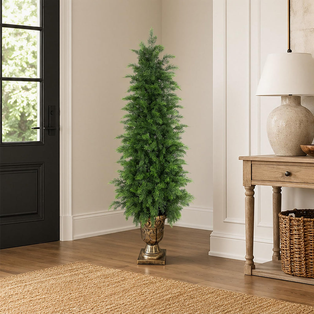 4ft UV Resistant Topiary Trees Artificial Outdoor with Urn Planter & Soft Real Touch Leaves, 48in Lifelike Faux Cedar