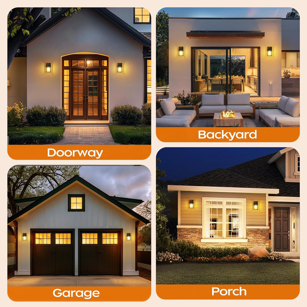 Dusk to Dawn Outdoor Lighting Fixtures, Exterior Front Porch Light, Black Sensor Wall Sconce Lamp