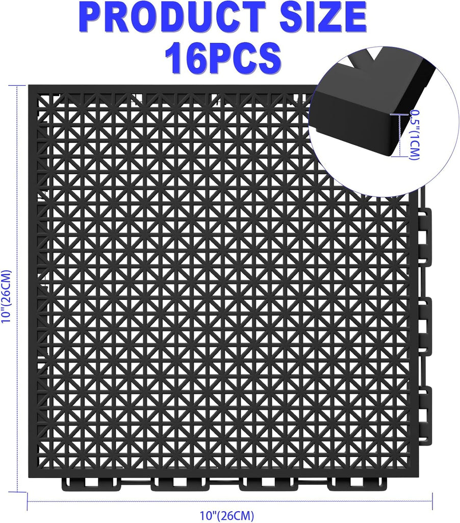 16 PCS Modular Interlocking Cushion Interlocking Floor Tiles with Hole Drainage Mat 10" x 10" Non Slip Pool Deck Mat