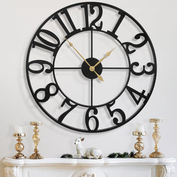 31 Inch Extra Large Wall Clock, Retro Decorative Oversized Silent Little Ticking Battery Operated,Black Metal