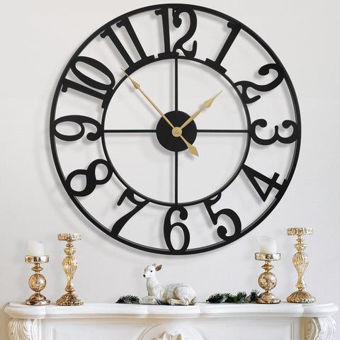 31 Inch Extra Large Wall Clock, Retro Decorative Oversized Silent Little Ticking Battery Operated,Black Metal