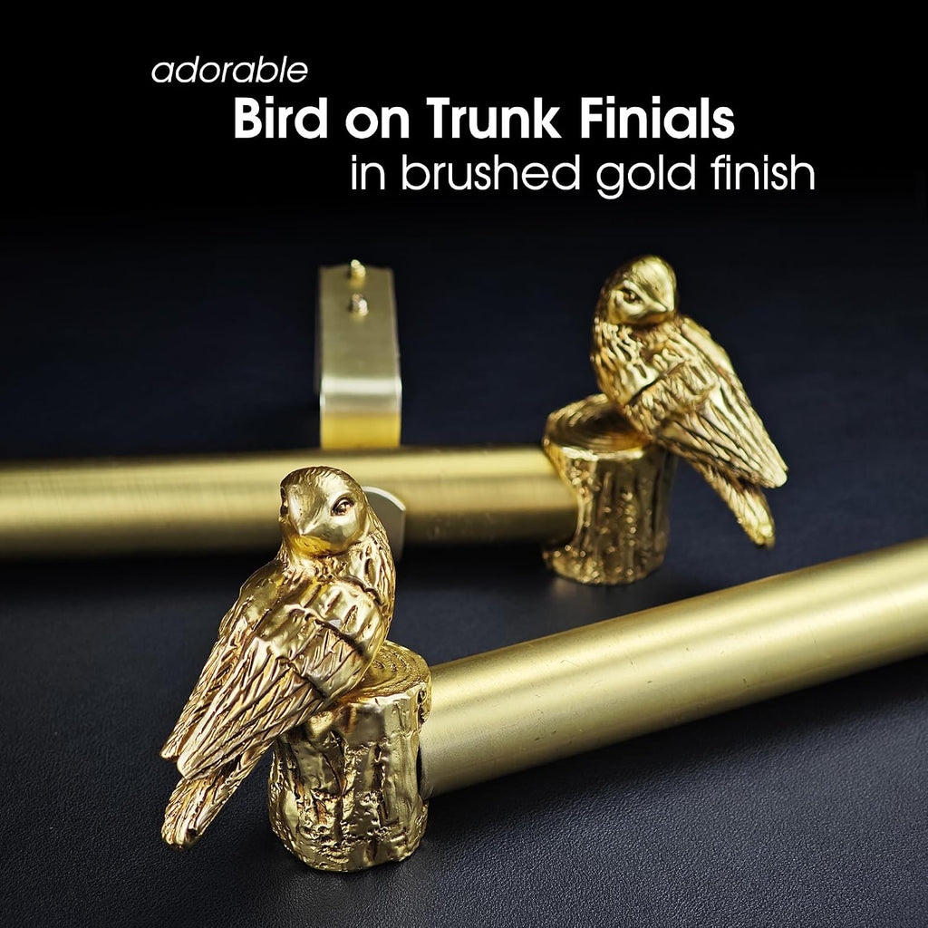 1-1/8 Inch Diameter Brushed Gold Curtain Rod with Bird Design Finials, 36-72'' Telescoping Single Curtain Rods for