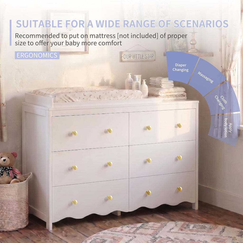 Nursery Dresser with Baby Changing Table White | Wooden Dresser Kids Dresser with 6 Drawer Dresser Baby Dresser