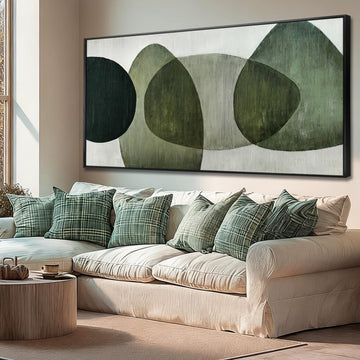 Large Black Framed Modern Abstract Wall Decor Black and Green Wall Art Neutral Art Posters Bedroom Office Home 29x58