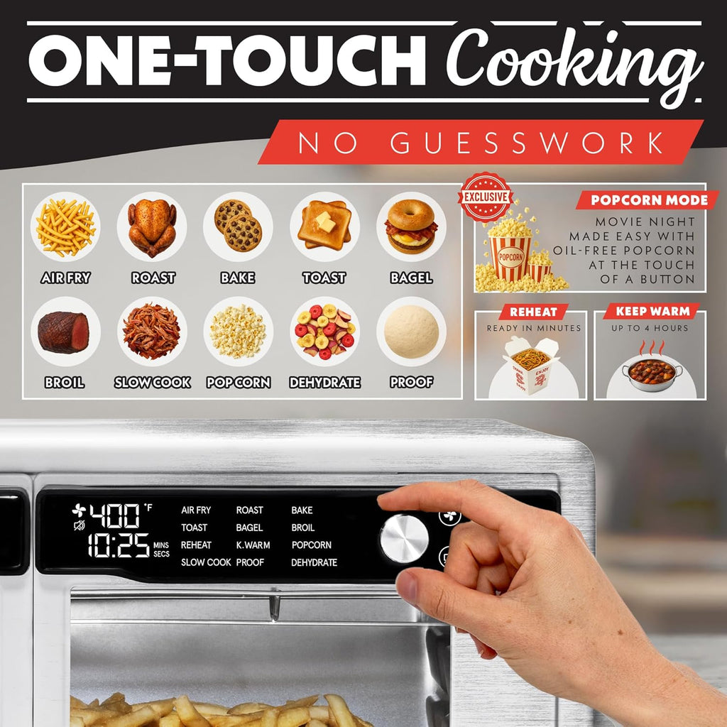 French Door Air Fryer Oven - 37 Qt Large Capacity Convection Toaster Oven, FryForce 360°, Digital Display, 12 Cooking