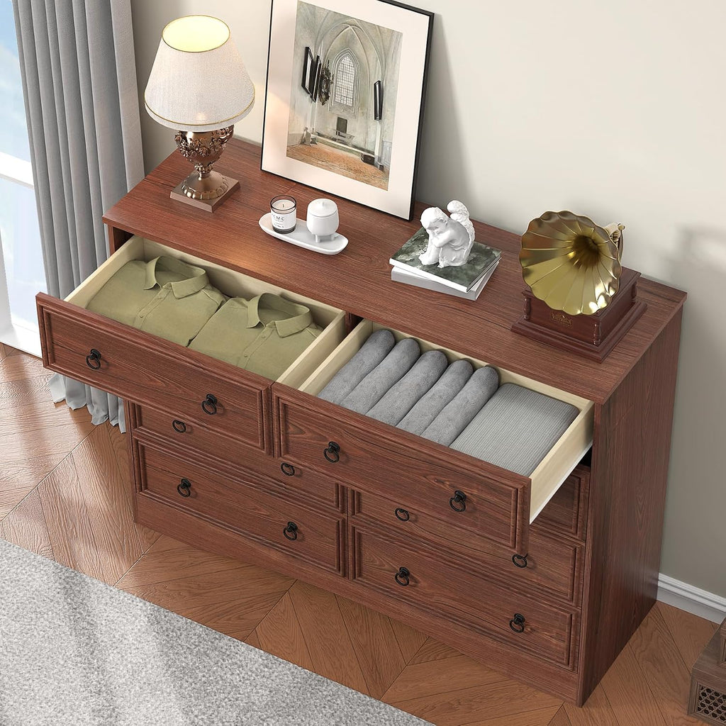8 Drawer Dresser , Cherry Wood Chest of Drawers, Large Storage for Clothes, Vintage Design, 47.24W*15.75D* 39.4''H