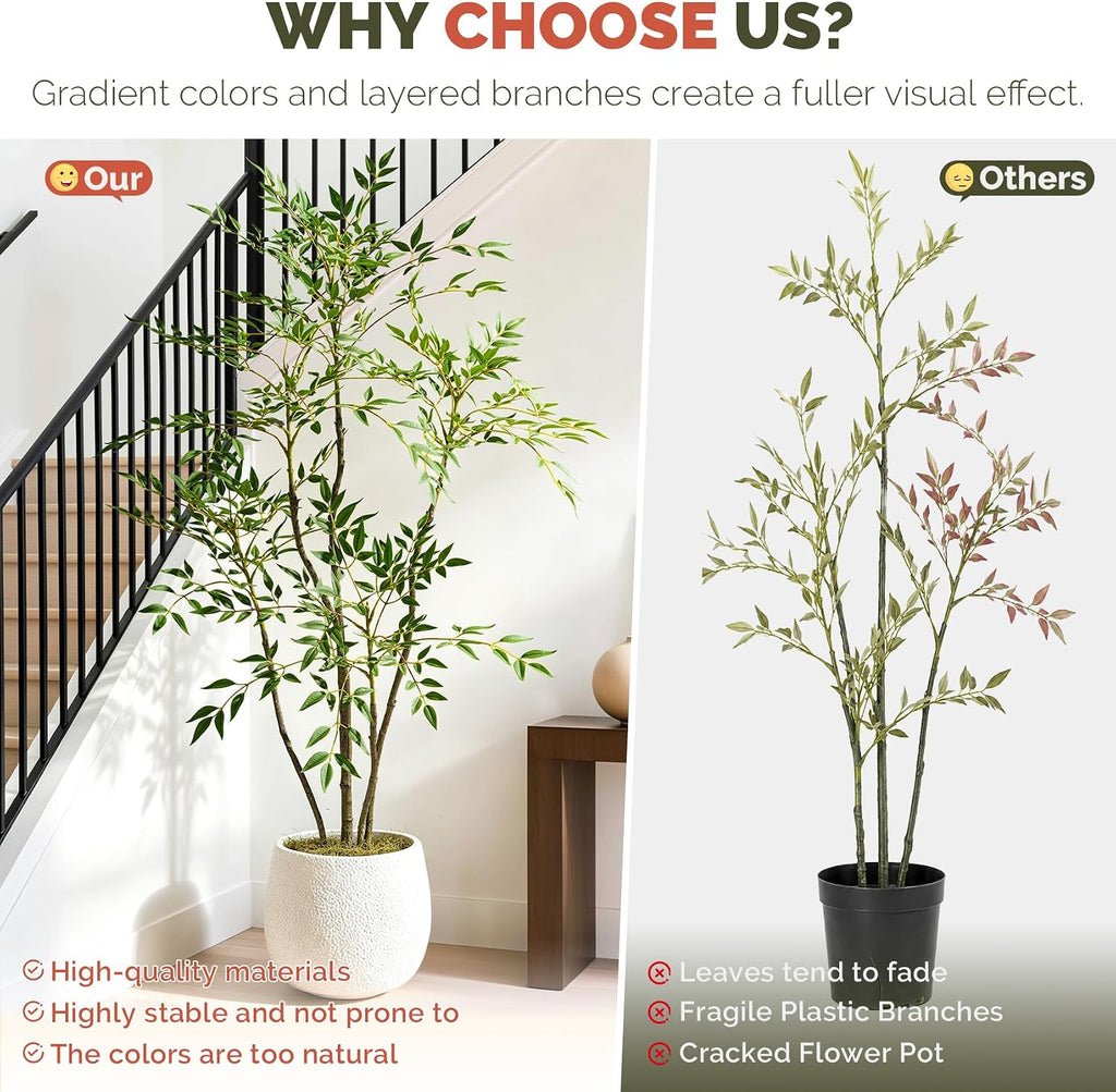 4.6ft Faux Bamboo Tree Artificial Nandina Tree Artificial Indoor Plants Realistic Fake Potted Tree with 800+ Leaves