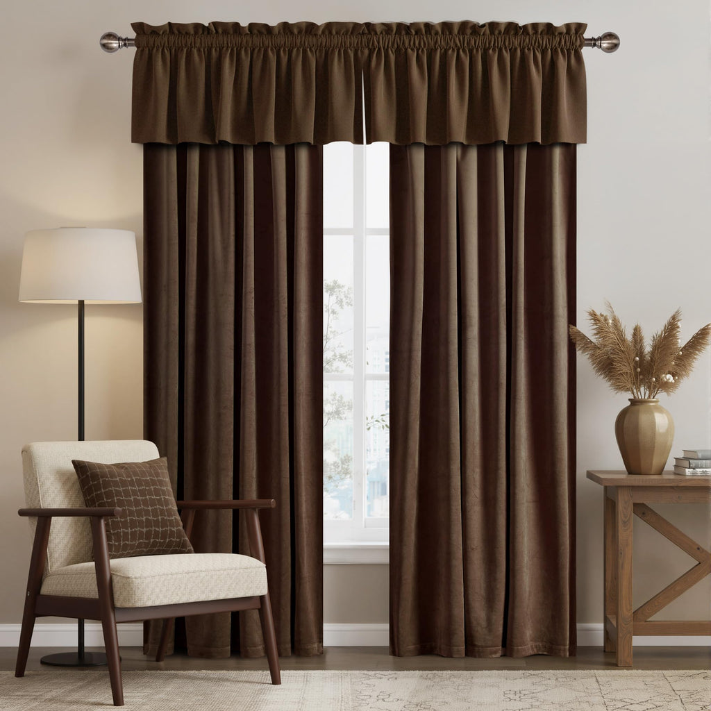 Brown Velvet Valance Curtain, W42 x L18, 1 Panel