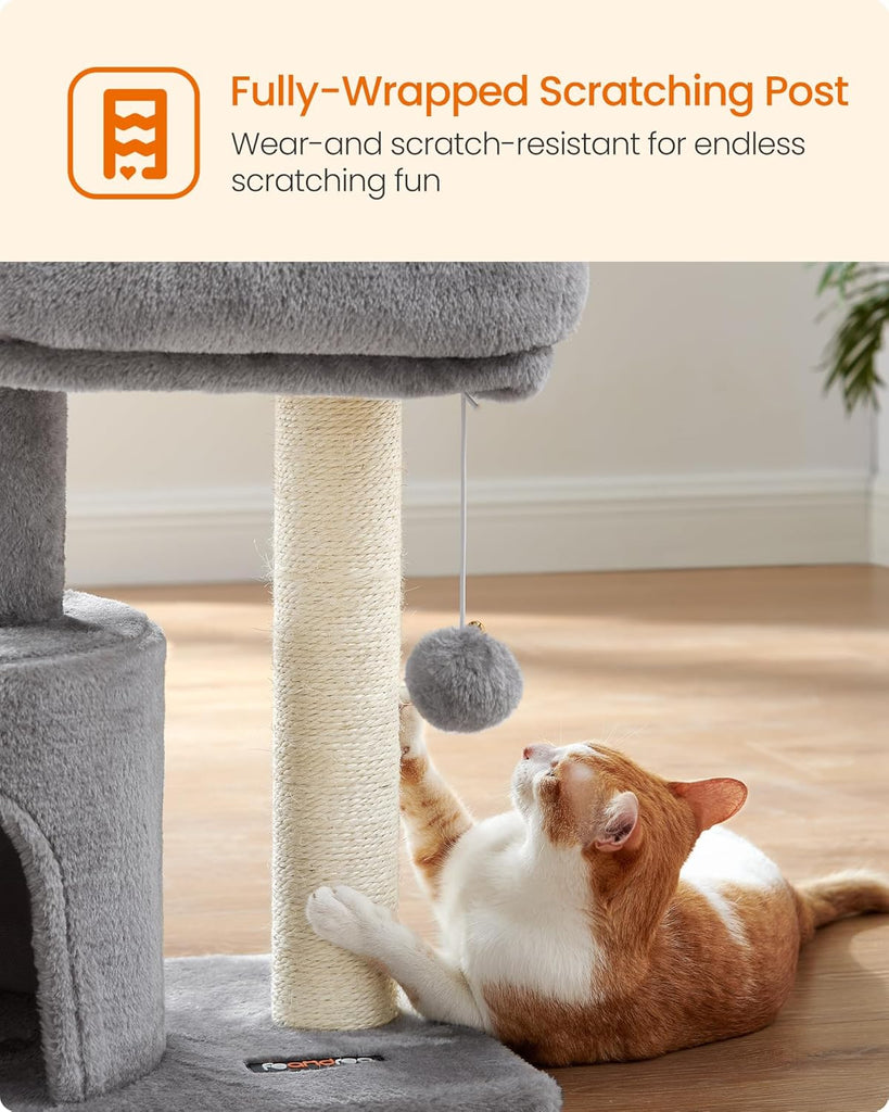 Cat Tree, Small Cat Tower with Sisal Scratching Post, Plush Condo with Padded Perch, for Small Spaces, Kittens