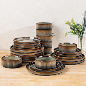 Ceramic Dinnerware Sets for 8, 24 Pieces Porcelain Lightweight Speckled Plates and Bowls Sets