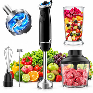 5-in-1 Immersion Blender Handheld 1000W, 12-Speed Hand Mixer, Black