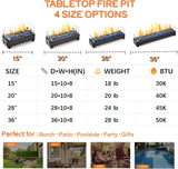 Tabletop Fire Pit,36 Inch Propane Fire Pit Table,50000 BTU Table Top Firepit with Glass Wind Guard