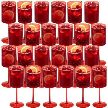 24 Pcs Red Plastic Champagne Flutes 10 OZ Large Champagne Glasses Reusable Acrylic Wedding Toasting Glassware Water