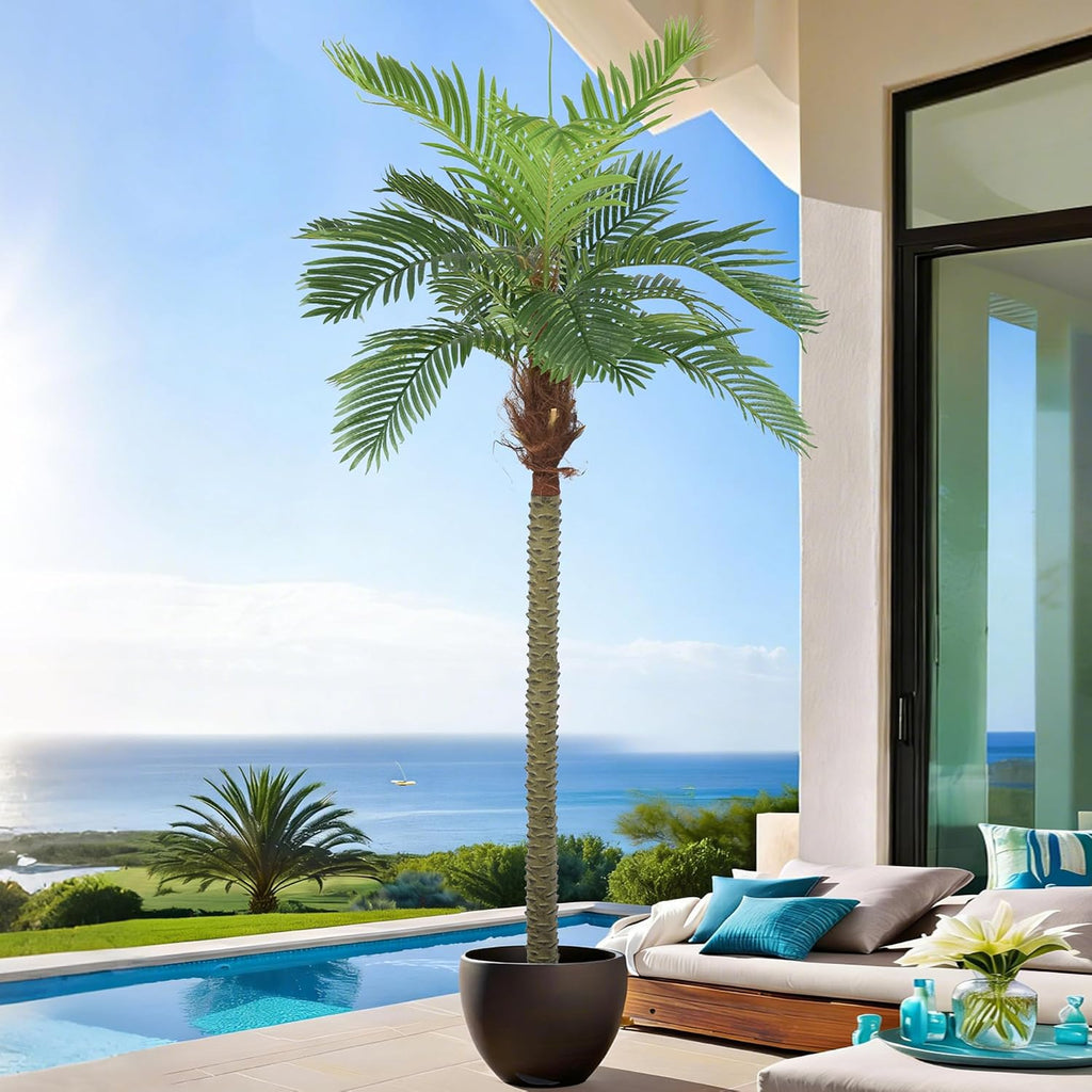 Palm Tree 8ft for Outdoors Faux Triple Phoenix Palm,96 Inch Tall Large Fake Tropical Palm Tree ,Poolside,Garden,Home