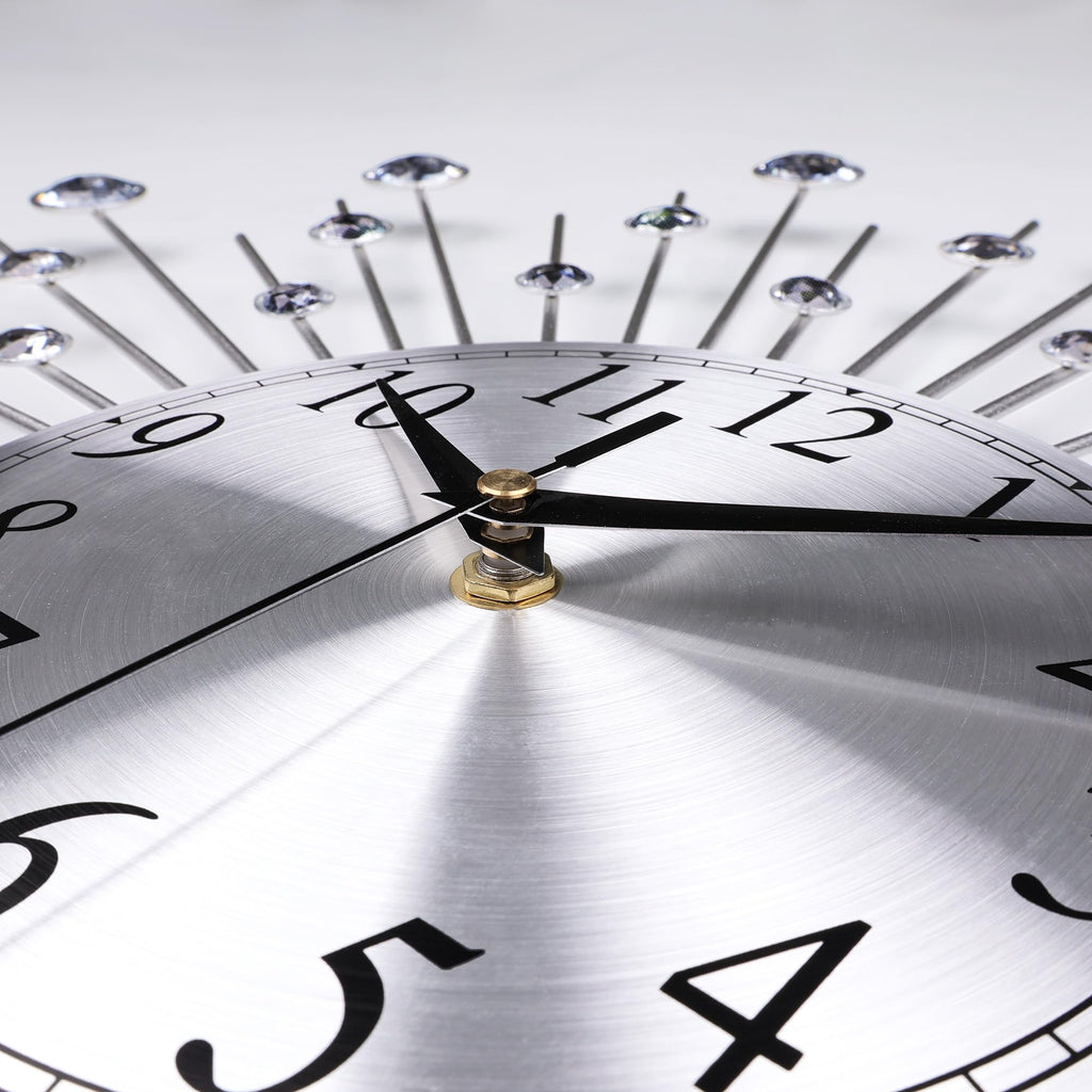 23 Inch Large Metal Silver Bling Crystal Wall Clock Decorative