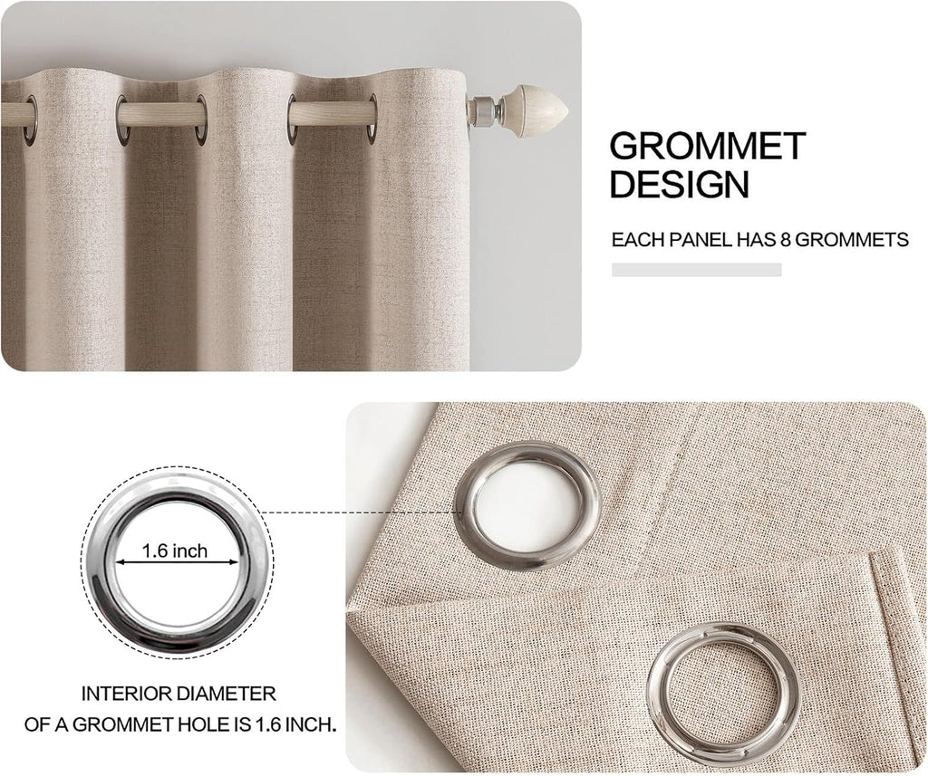 100% Blackout Linen Curtains 52x72 Inches Natural Beige