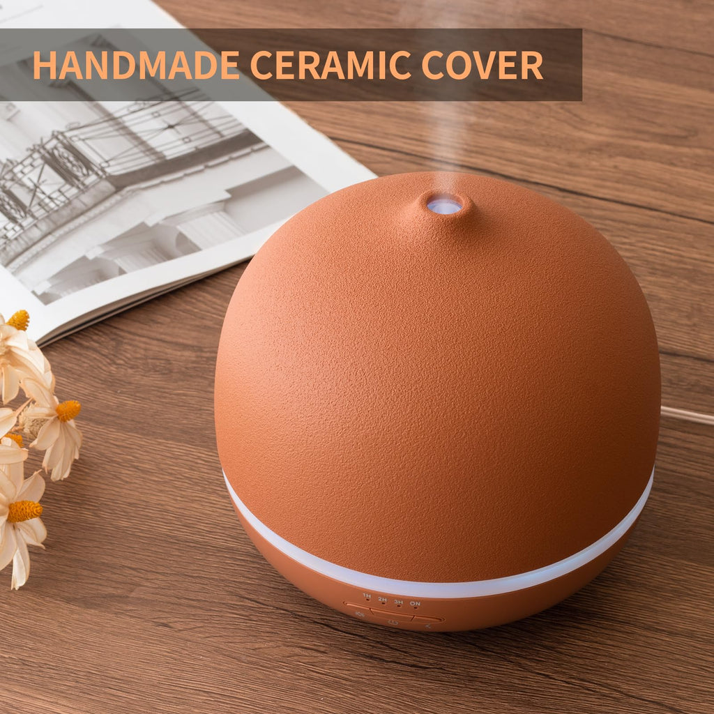 Stone Diffusers for Essential Oils Large Room, 500ml Handmade Ceramic Diffuser with 4 Timer & 10 Ambient Light