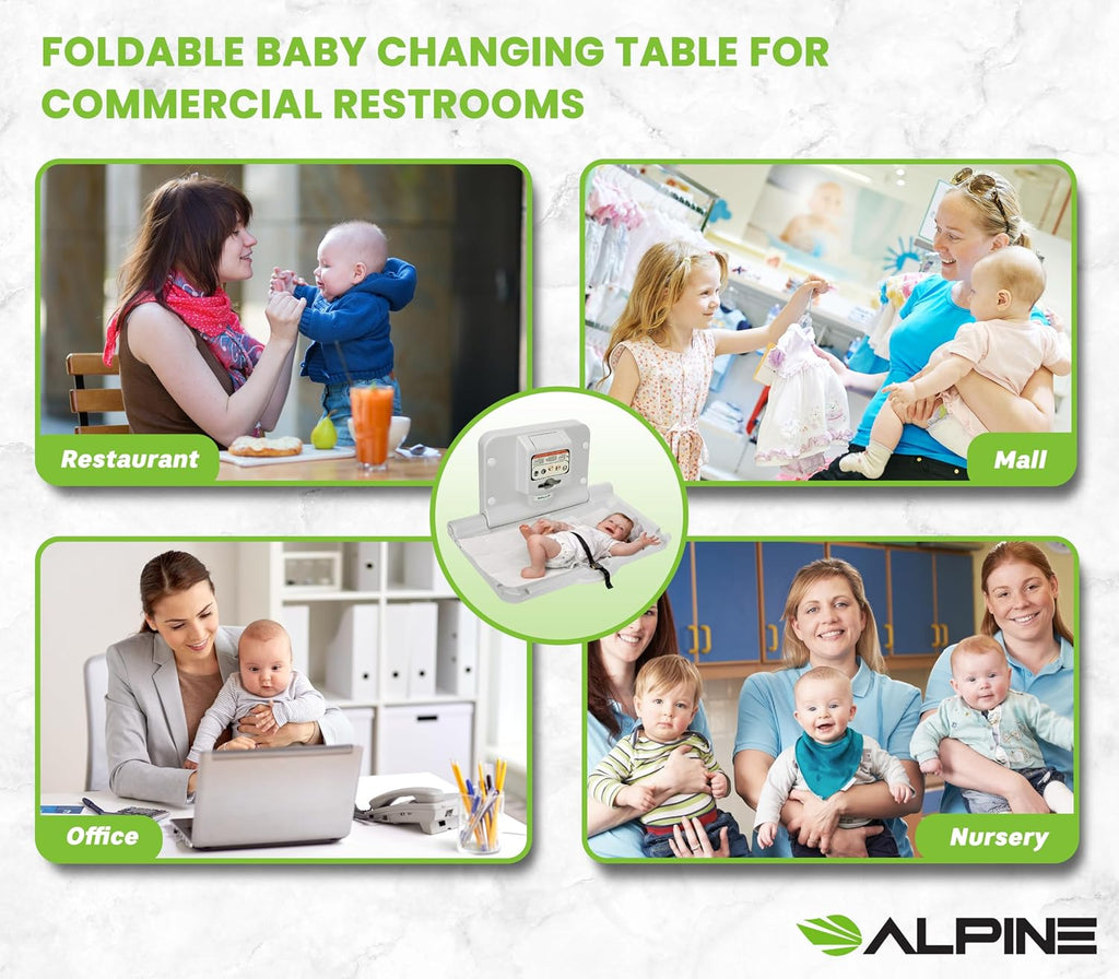 Wall Mounted Baby Changing Station - Horizontal Baby Changing Table Foldable Diaper Tables with Safety Strap for