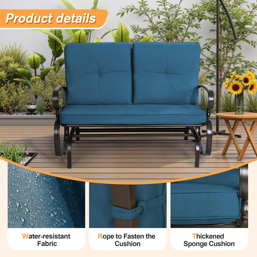 Outdoor Swing Glider Rocking Chair Patio Bench for 2 Person, Garden Loveseat Seating Patio Steel Frame Chair Set with