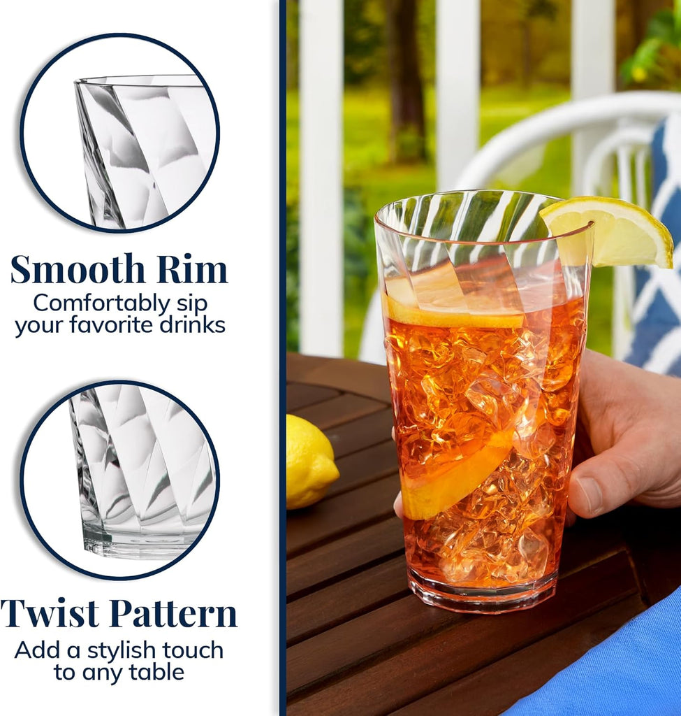 Optix Plastic Reusable Drinking Glasses (Set of 8) 20oz Water Cups in Clear | BPA-Free Tumblers, Made in USA |