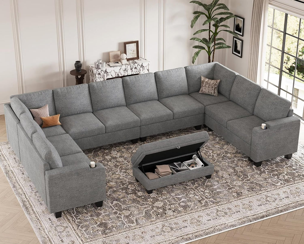 Oversized U Shaped Modular Sectional Couches 10 Seater Modular Sofa Set with Storage Ottoman Large Sectional Couch