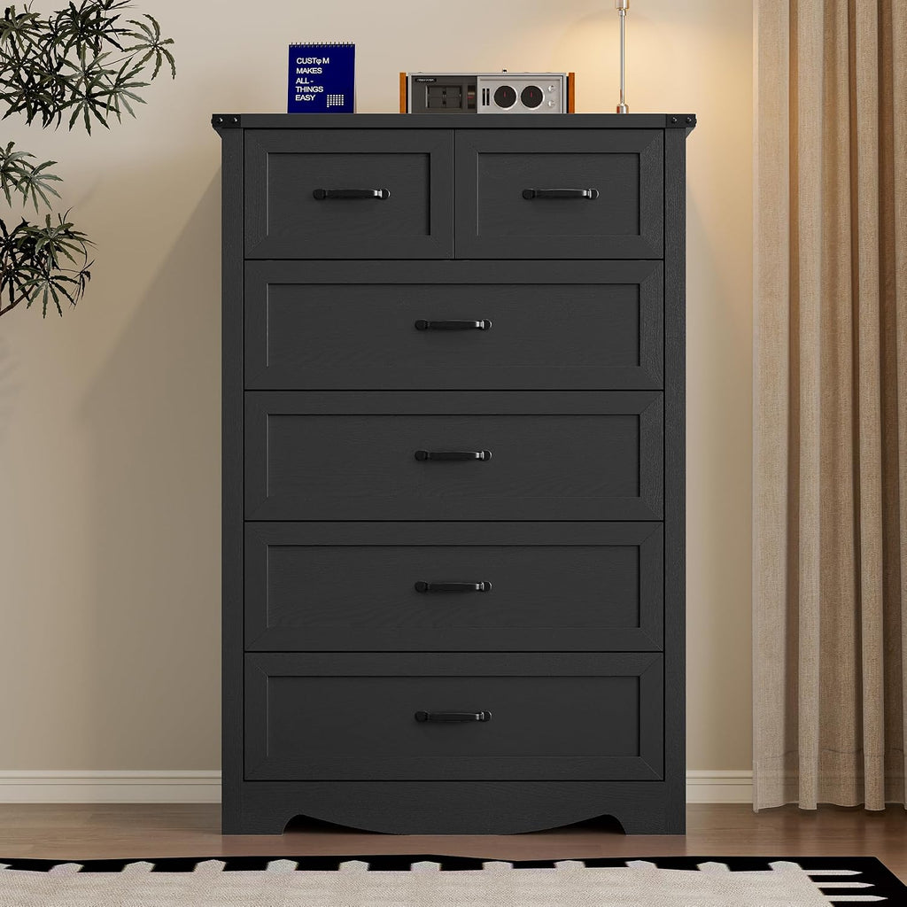 Tall 6-Drawer Dresser , Modern Wooden Chest of Drawers with Metal Handles, Anti-Tipping Design, Sturdy and Stable