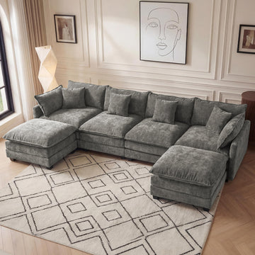 Modular Sectional Sofa 133" Oversized Cloud Couch with 2 Ottoman