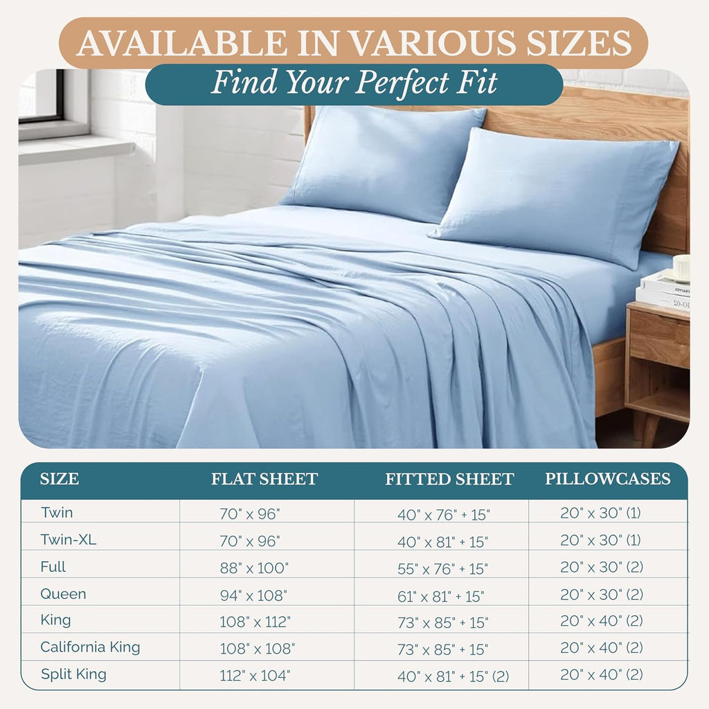Bed Sheets Set, Soft & Breathable Bedding for Mattress, 4 Piece Set with Deep Pockets, Lightweight