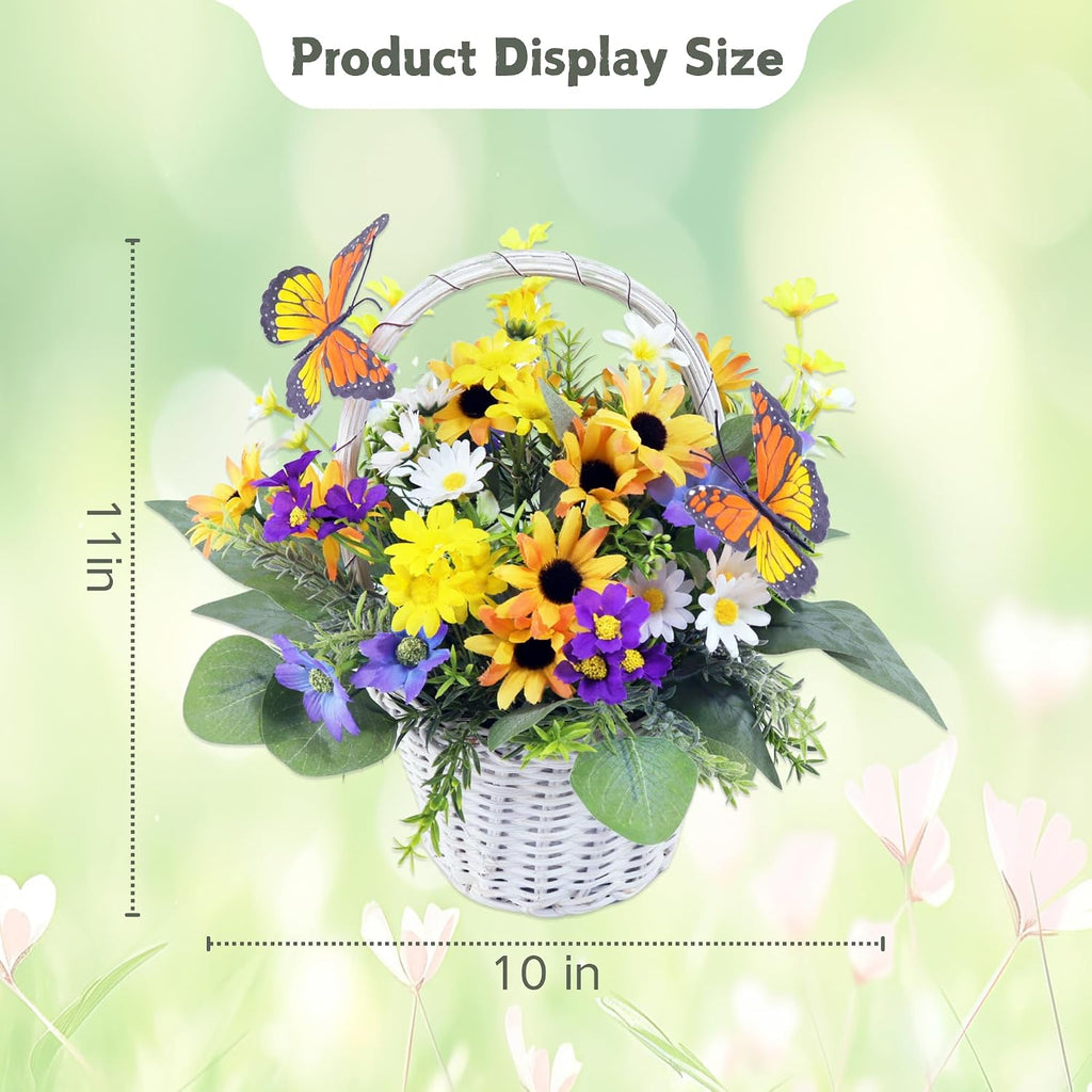 Artificial Flowers in Basket Vase with Lights, Faux Floral Arrangement for Table,Home Kitchen Centerpieces Party Decor