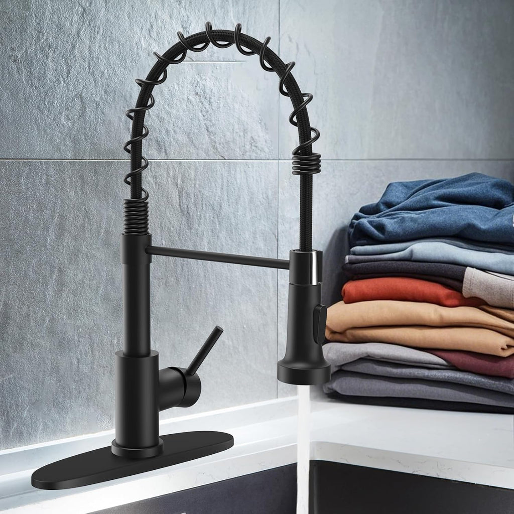 Kitchen Faucets with Pull Down Sprayer Commercial Industrial Stainless Steel Single Handle Single Hole Spring
