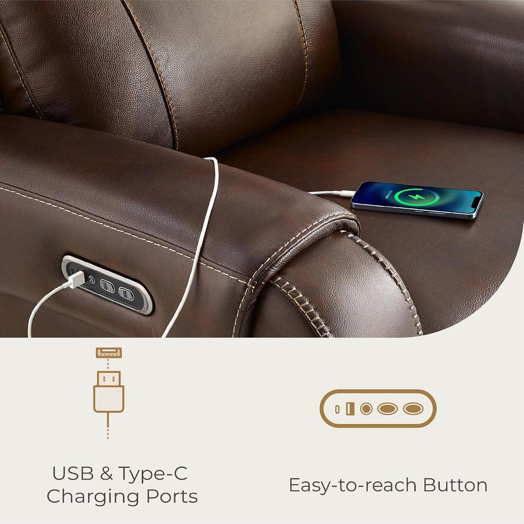 Genuine Leather Power Recliner Chair for Adults, Electric Wall Hugger Recliner with Adjustable Power Headrest &