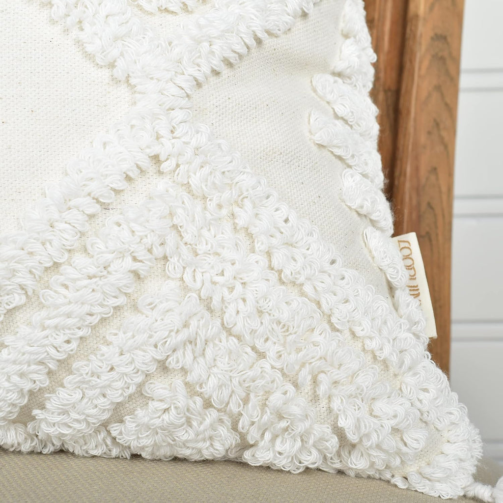Boho Sofa Throw Pillow Covers - Exquisitely Crafted with Hand-Finished Tuft with Thick Cotton Tassel Details - Soft &