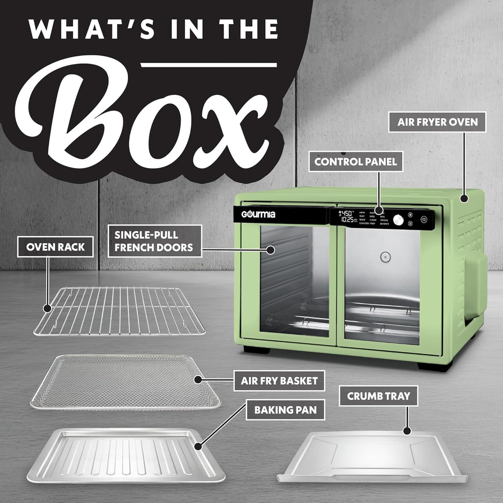 French Door Air Fryer Oven - 37 Qt Large Capacity Convection Toaster Oven, FryForce 360°, Digital Display, 12 Cooking