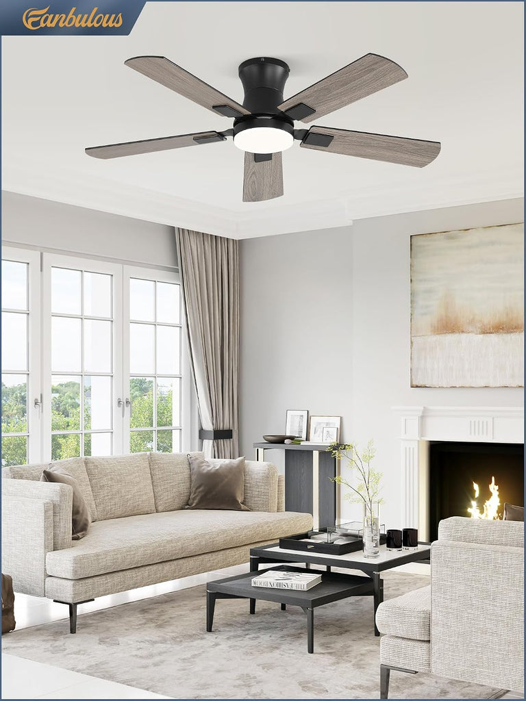 42 inch ceiling fan with light, Low Profile Ceiling Fan with Light, App&Remote Control, Dimmable LED Light