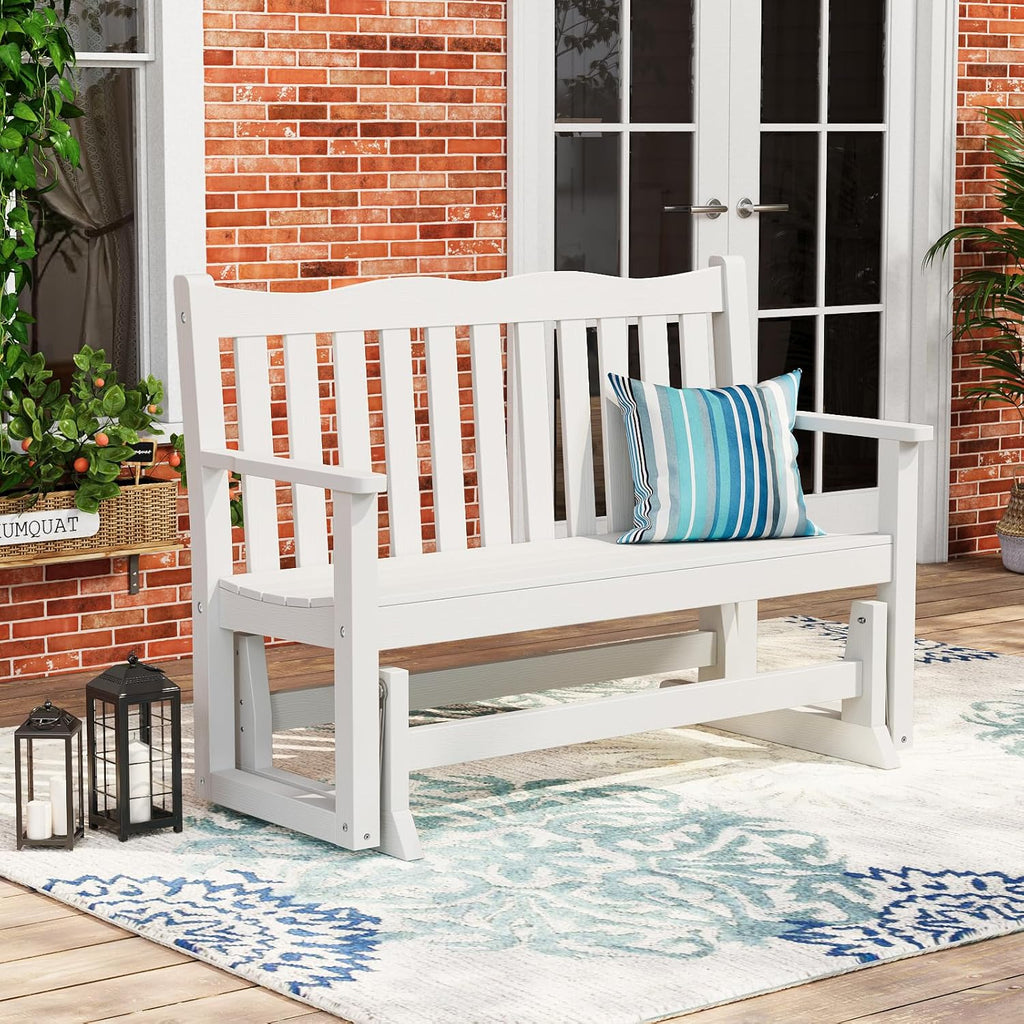2 Person Outdoor Glider Bench, All-Weather Patio Glider with 800 lbs Weight Capacity, Never Fade or Rot Heavy Duty