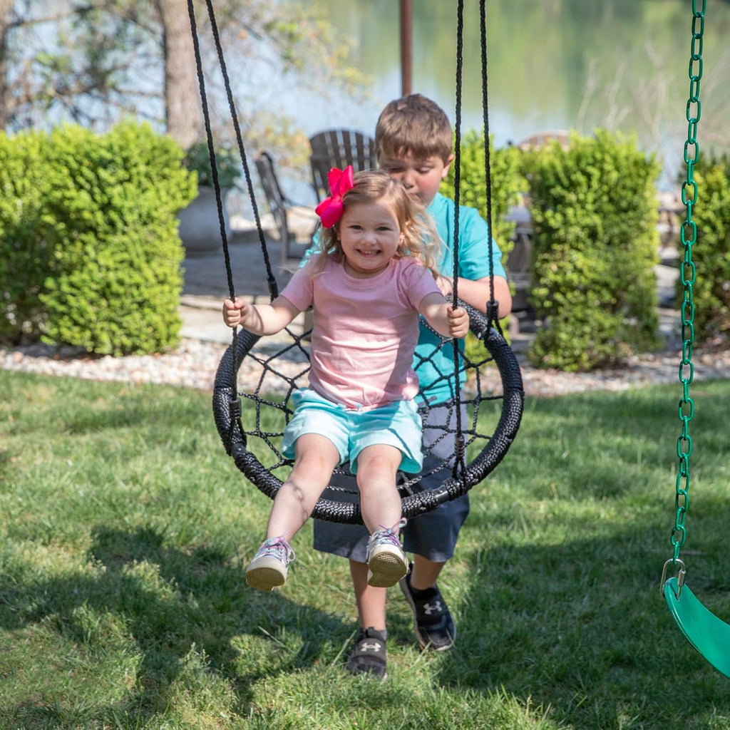 Endeavor II Cedar Wood Swing Set with Wave Slide, Play Deck, Double Rock Wall, Picnic Table, Climbing Wall, Belt