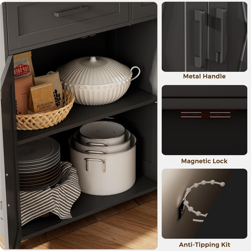 Sideboard Buffet Cabinet, Coffee Bar Storage Cabinet with Drawers and Doors