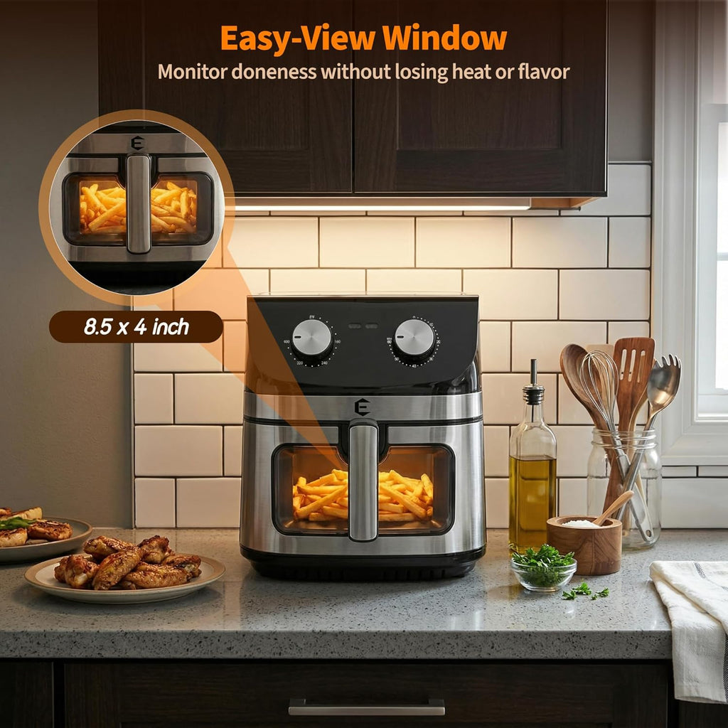 9.5Qt Large Air Fryer Oven, 12 Printed Presets Airfryer Toaster Oven Combo, Non Toxic Stainless Steel Air Fryer with