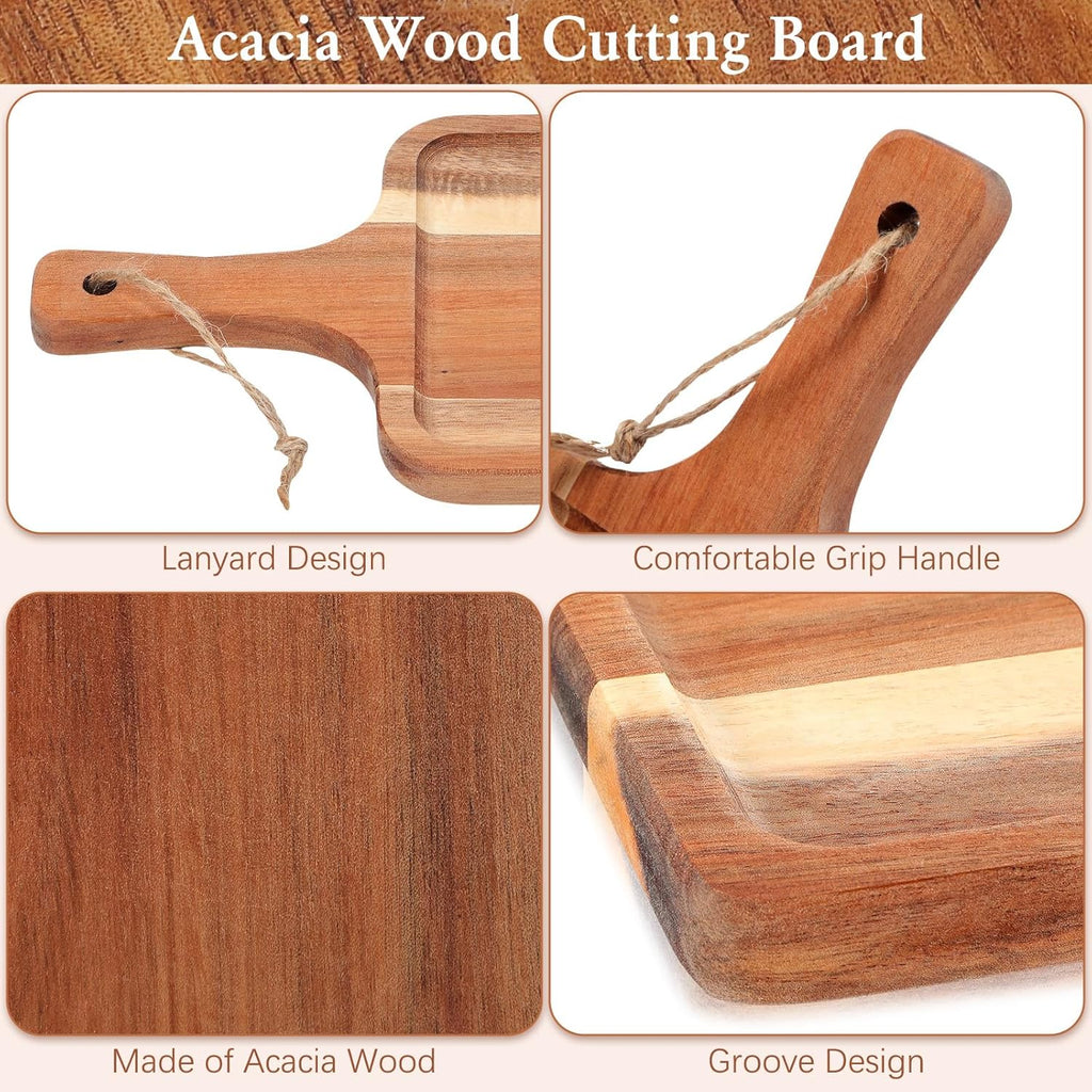 12 Set Acacia Wood Charcuterie Board with Knife Wooden Serving Tray with Groove Acacia Wood Cutting Board with Gift