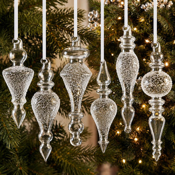 Clear Glass Finial Christmas Ornaments, 5-7 Inch - Set of 6