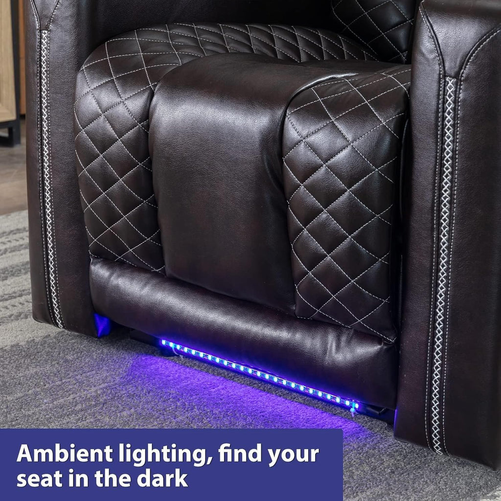 Electric Recliner Chairs Set of 3, Breathable Faux Leather Home Theater Seating Recliner with Ambient Lighting