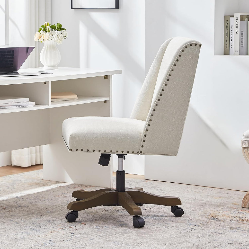 Armless Upholstered with Wooden Legs, Modern Criss Cross Adjustable Home Office Desk Chair No Arms Sewing Chair