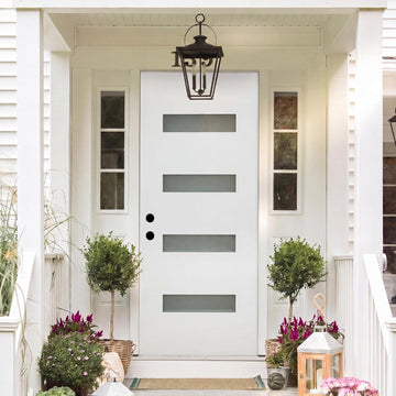 36" x 80" Fiberglass Entry Door with 4-Lite Frosted Glass - White, Right Hand Inswing, 4-9/16" Vinyl Frame